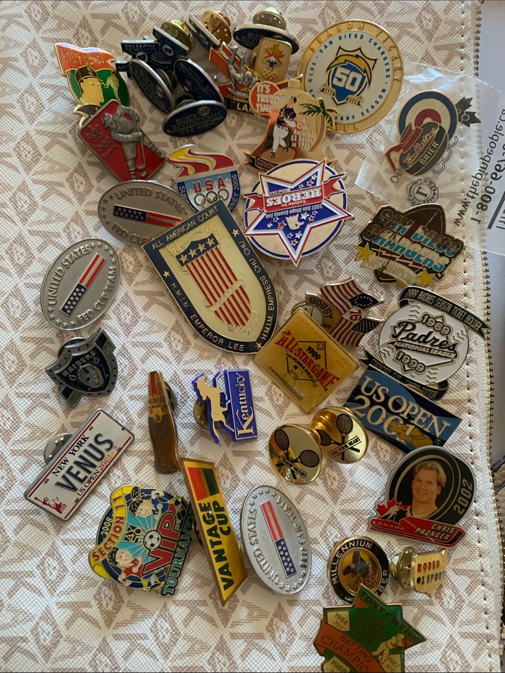 Assorted Fan Enamel Pin Lot Raiders Padres Curling Derby Tennis Olympics